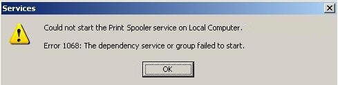 error 1068 the addiction group failed to start screen-print spooler