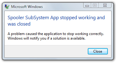 spooler subsystem app error in windows 7