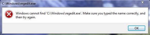 windows cannot find regedit.exe