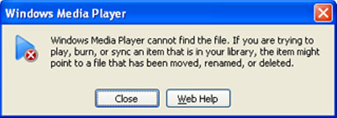 windows media player cannot find the file error