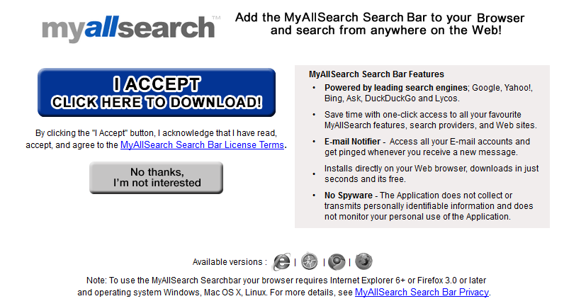 remove MyAllSearch Toolbar