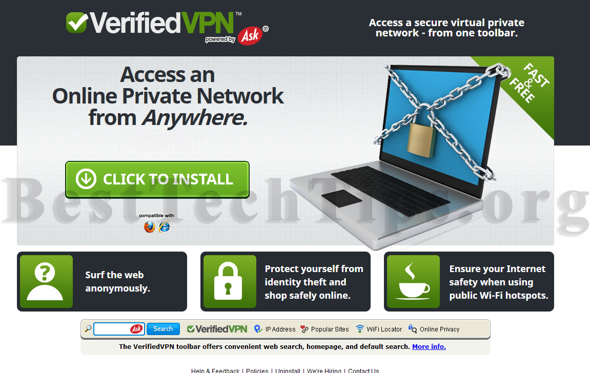 Livre-se da barra de ferramentas VPN verificada