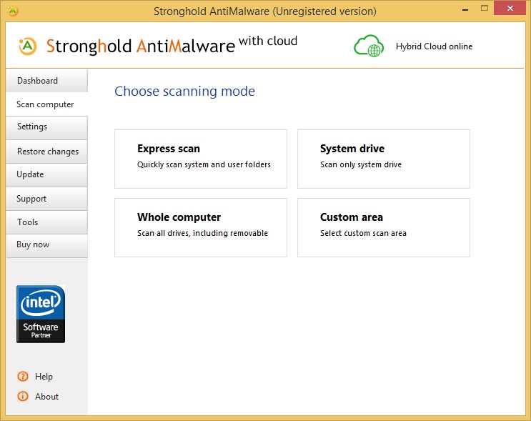 Stronghold AntiMalware scan selecting