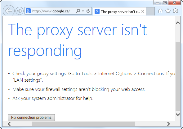 'The proxy server is not responding' error