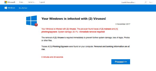 “Your Windows is infected with Viruses” pop-up hijacker