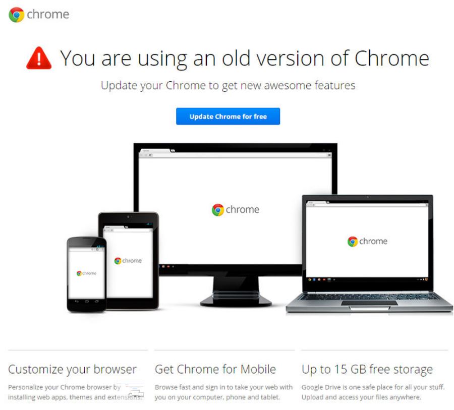 remove “You Are Using an Old Version of Chrome” Scam