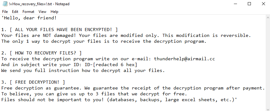 remove Thunder ransomware