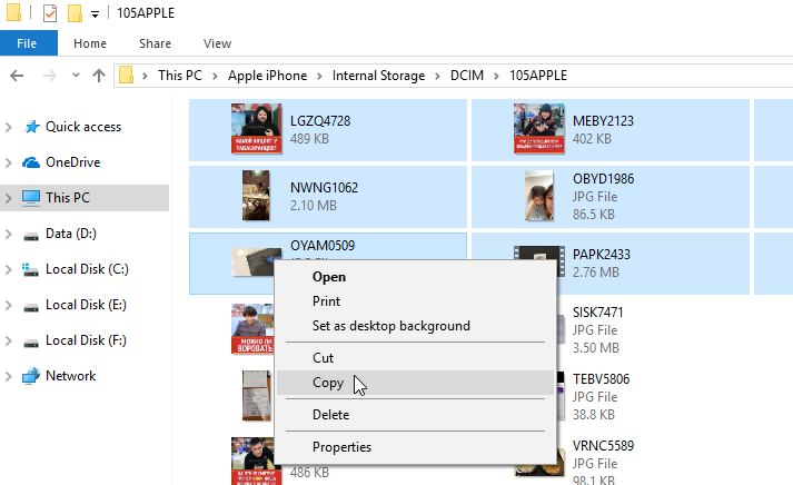 transfer photos with Windows Files Explorer
