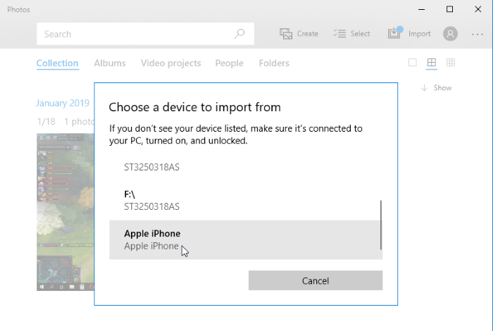 transfer photos with Windows 10 Photos app