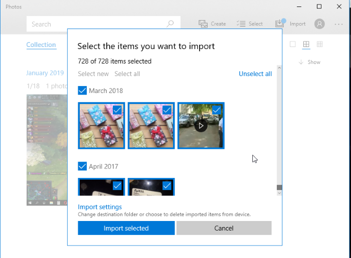transfer photos with Windows 10 Photos app