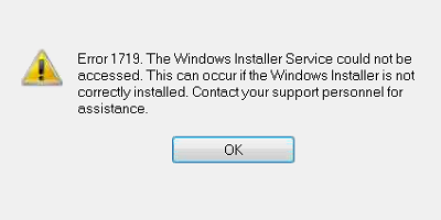 error 1719 Windows Installer support win7